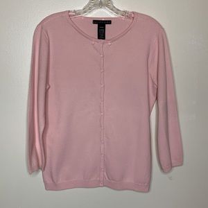 APOSTROPHE Cardigan Sweater Pink Barbiecore 3/4 Sleeves Satin Tie Med (10-12)